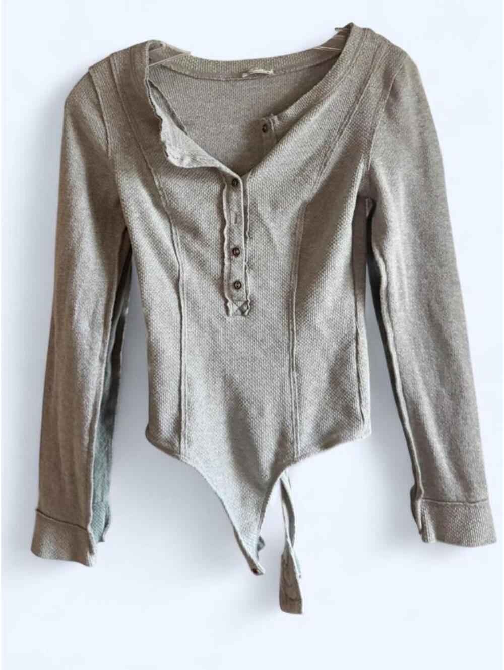Free People Intimately Henley button up grey bodysuit
